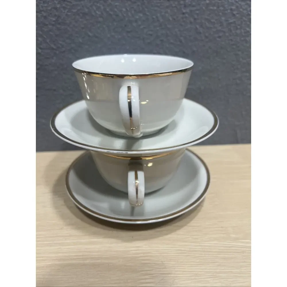 Set of 2 Vintage Regal Manor Robinson Design White Fine China Cup Saucer Japan